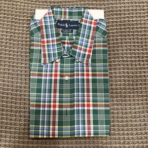 Ralph Lauren Classic Fit size large green plaid shirt sleeve button down